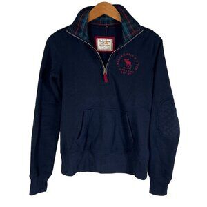 Albercrombie and Finch Mens Size XS Navy Fleece Sweatshirt Zip Neck Tartan Trim